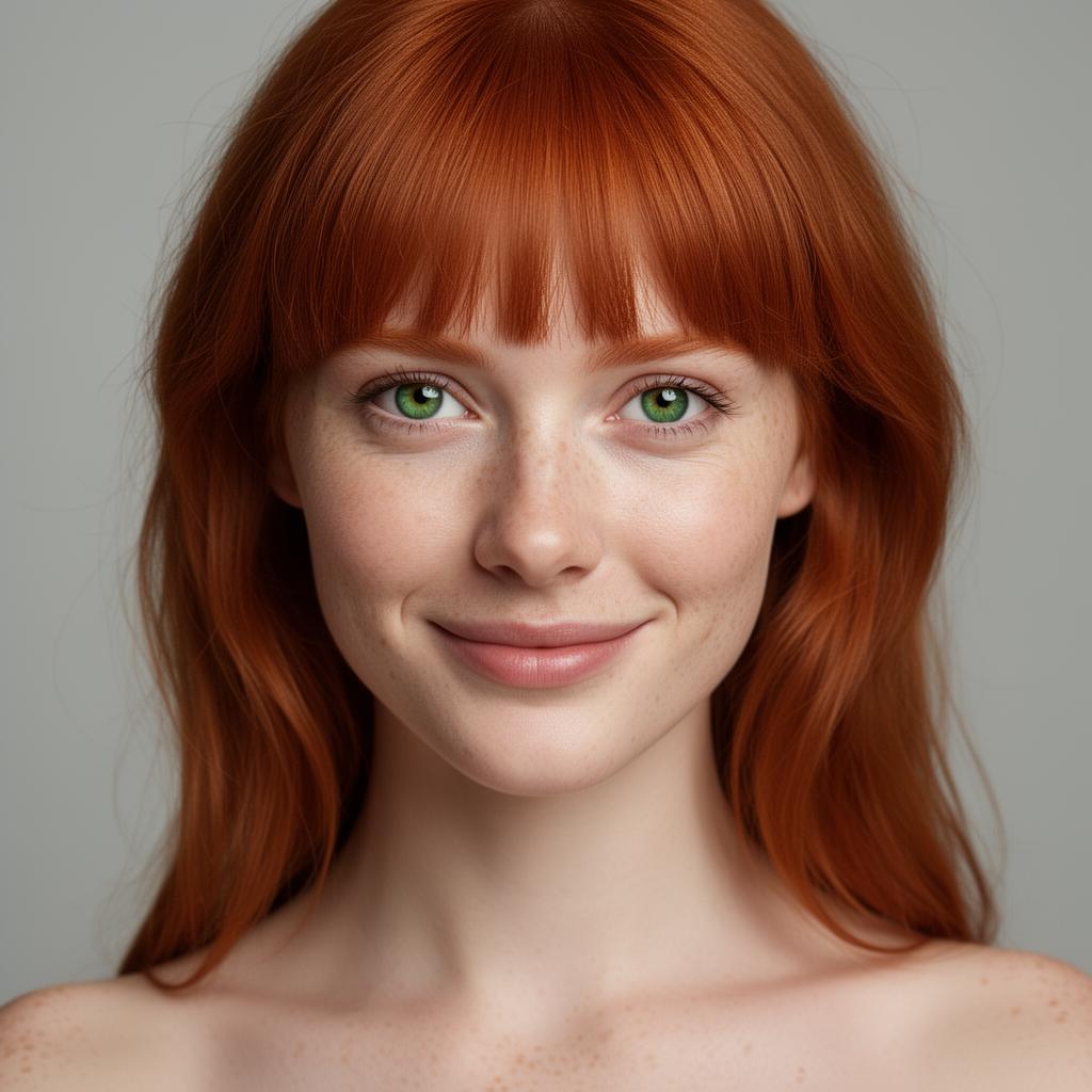 An AI image portrait of a brunette woman with short hair straight hair and hazel eyes, with a serious expression