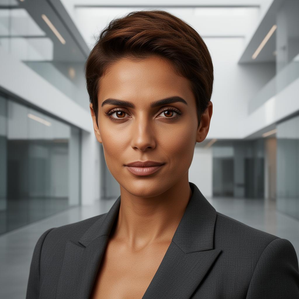 An AI image portrait of a black hair woman with long hair straight hair, brown eyes and dimples, with a shy expression