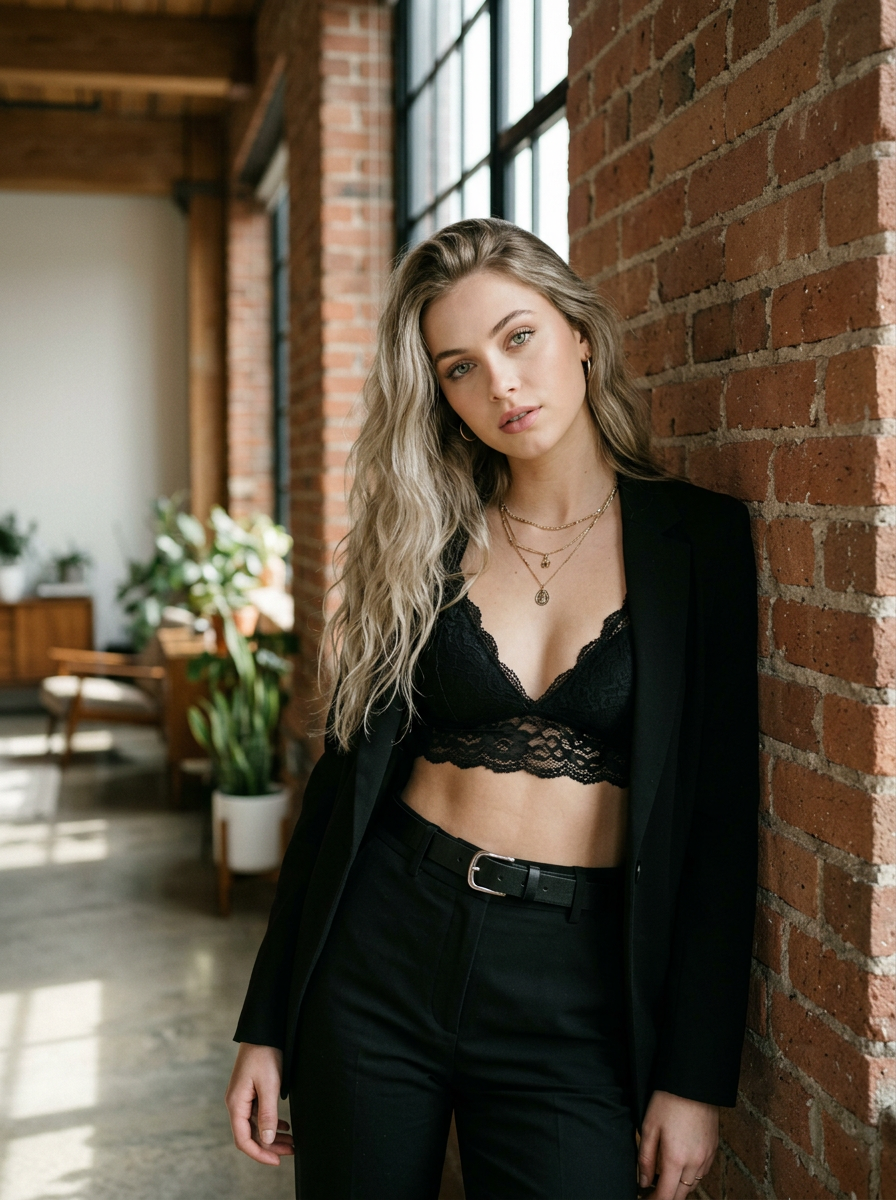 An AI image portrait of a blonde woman with long straight hair, smiling at the camera