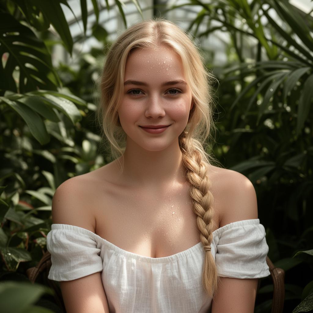 An AI image portrait of a blonde woman with long straight hair, smiling at the camera