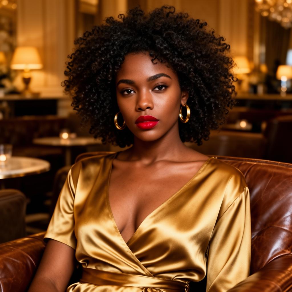 An AI image portrait of a black woman with short curly hair and dark eyes, looking confident