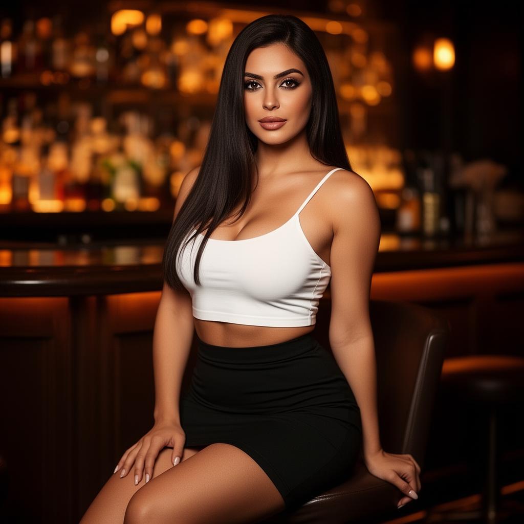 An AI image portrait of a brunette woman with long curly hair and brown eyes, looking confident