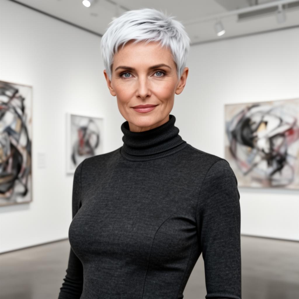 An AI image portrait of a brunette woman with long curly hair and brown eyes, smiling at the camera