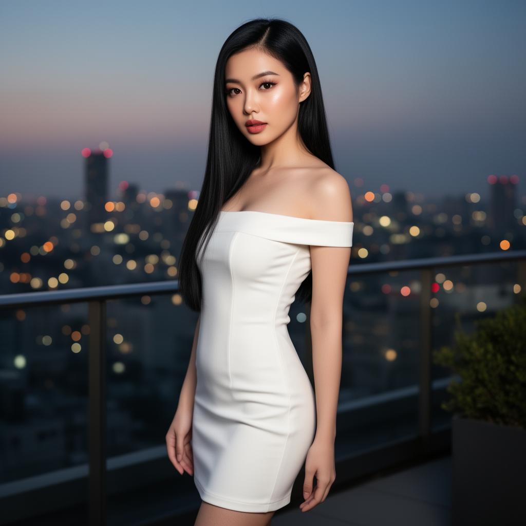 An AI image portrait of a blonde woman with long straight hair and blue eyes, with a serious expression