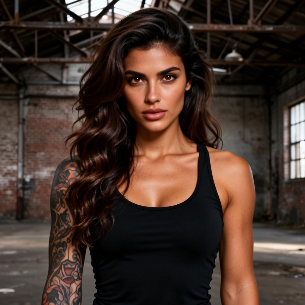 An AI image portrait of a black woman with short curly hair and dark eyes, with a serious expression