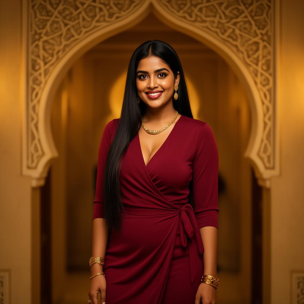 An AI image portrait of a brunette woman with long curly hair and hazel eyes, looking confident