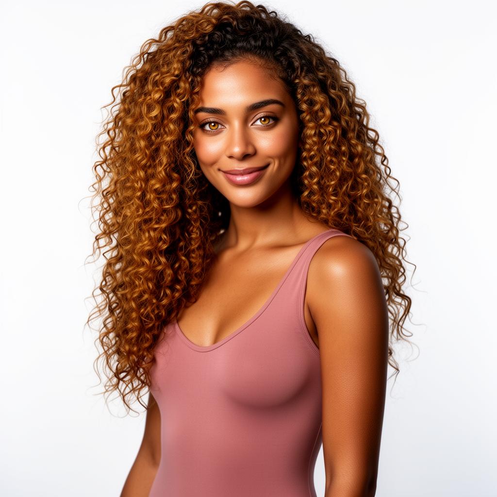 An AI image portrait of a blonde woman with short straight hair and blue eyes, looking confident