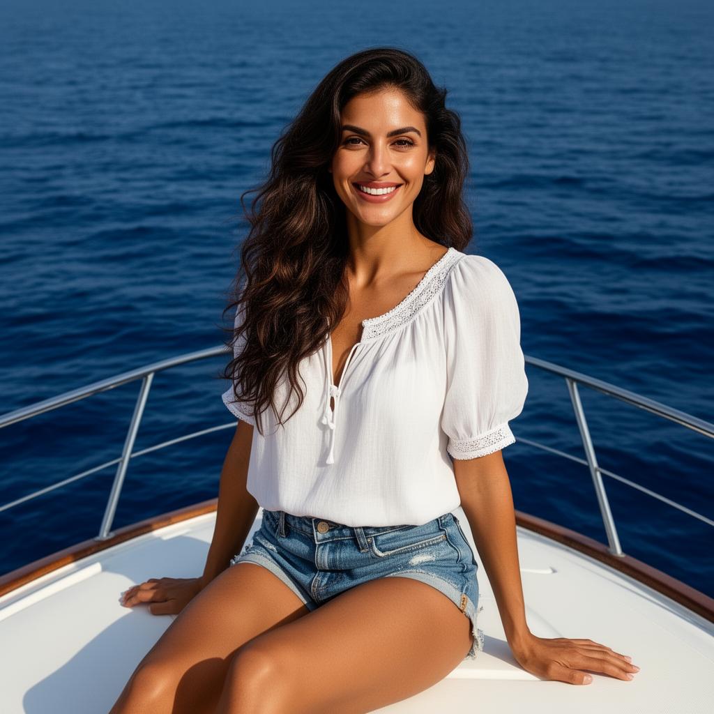 An AI image portrait of a blonde woman with long curly hair and blue eyes, smiling at the camera