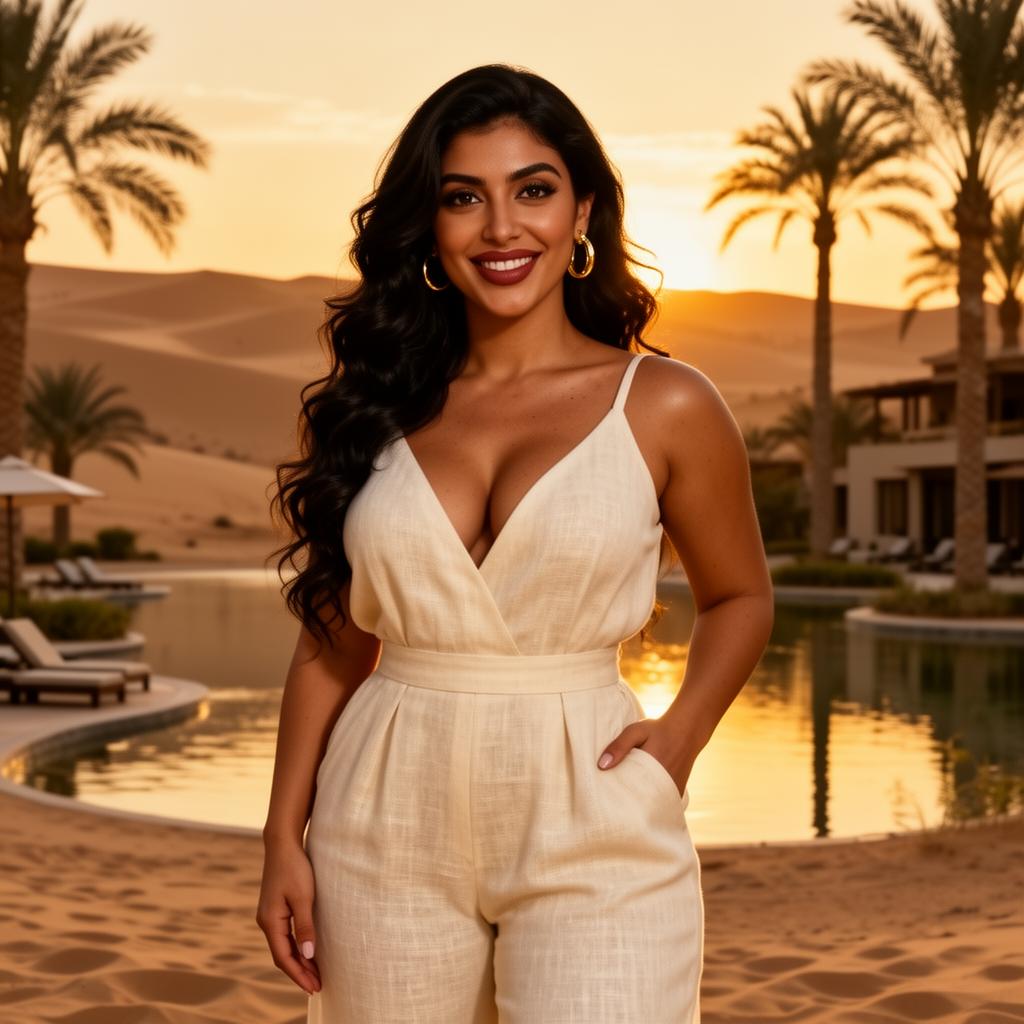 An AI image portrait of a blonde woman with long straight hair and blue eyes, looking confident