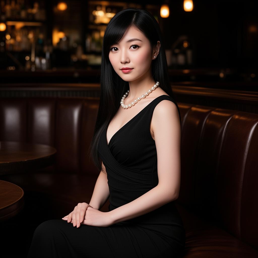 An AI image portrait of a silver or grey woman with long straight hair and light eyes, smiling at the camera