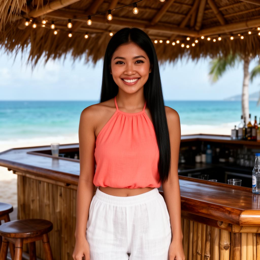 An AI image portrait of a brunette woman with long curly hair and brown eyes, looking confident