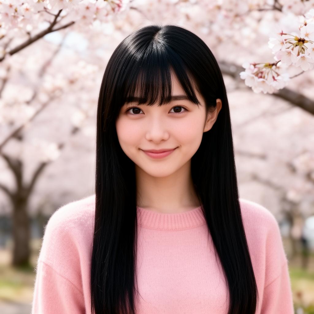 An AI image portrait of a black hair woman with long hair straight hair, dark eyes and dimples, smiling at the camera