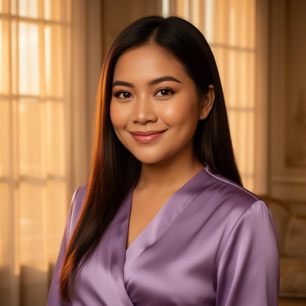 An AI image portrait of a black hair woman with long hair straight hair and brown eyes, smiling at the camera
