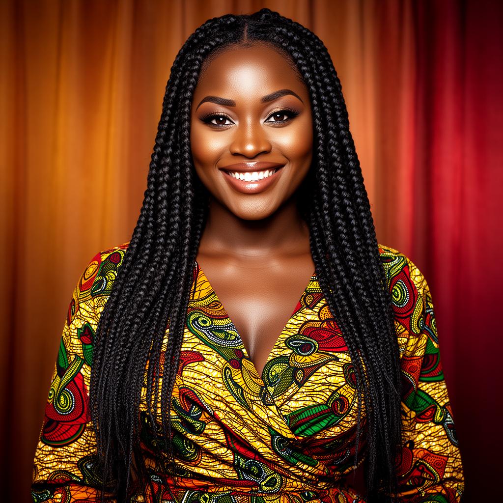 An AI image portrait of a black hair woman with long hair straight hair and dark eyes, smiling at the camera